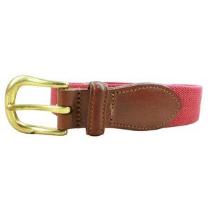 Vintage Coach 3880 Red Canvas Leather Trim Brass Buckle Woven Belt Size 36"
